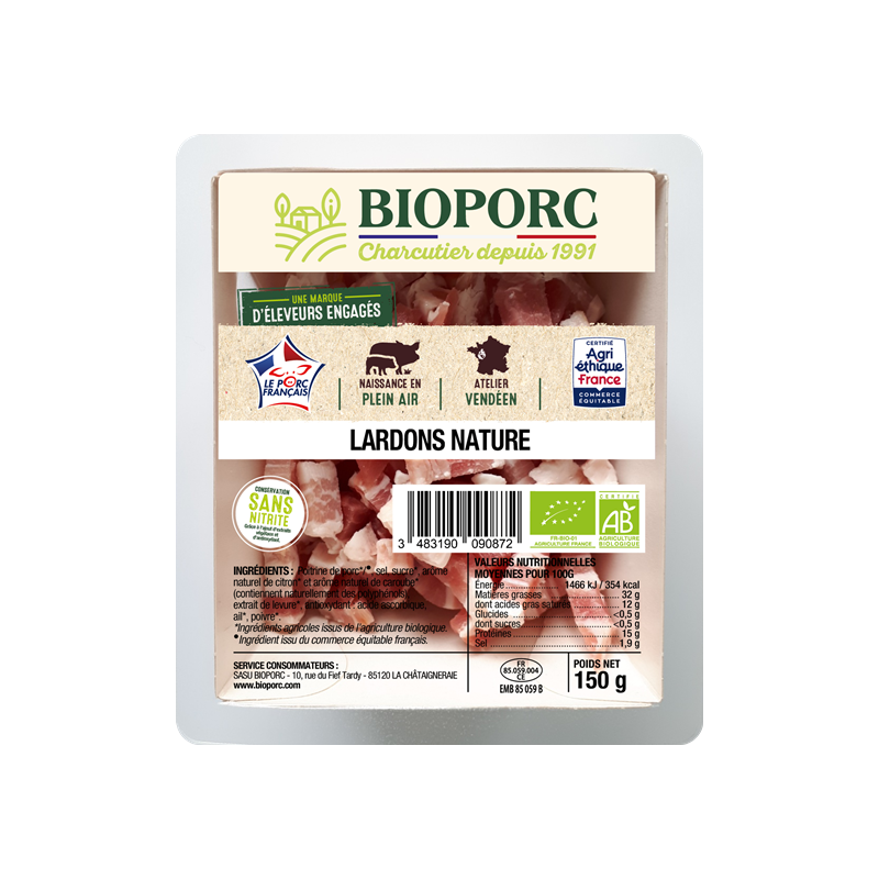 Lardons nature conservation sans nitrite 150g