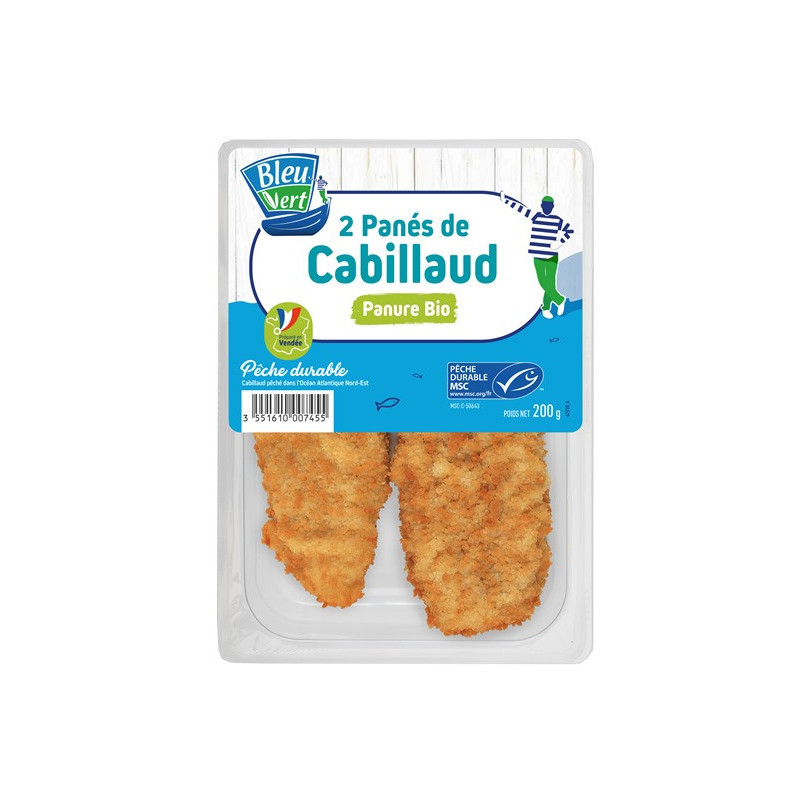 Pané de cabillaud MSC, panure Bio, 2x100g