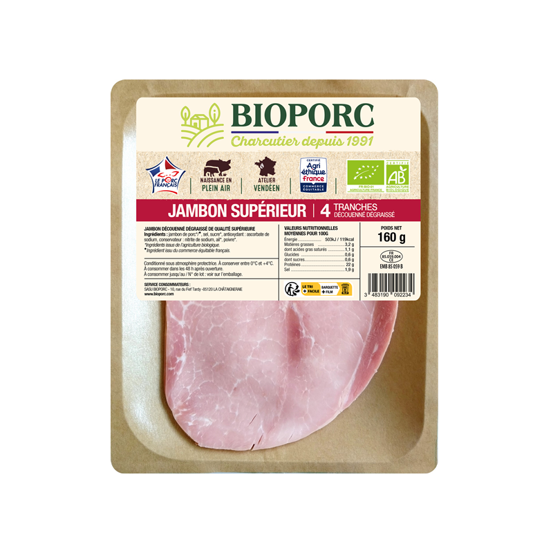 Jambon supérieur découenné-dégraissé x4, 160g