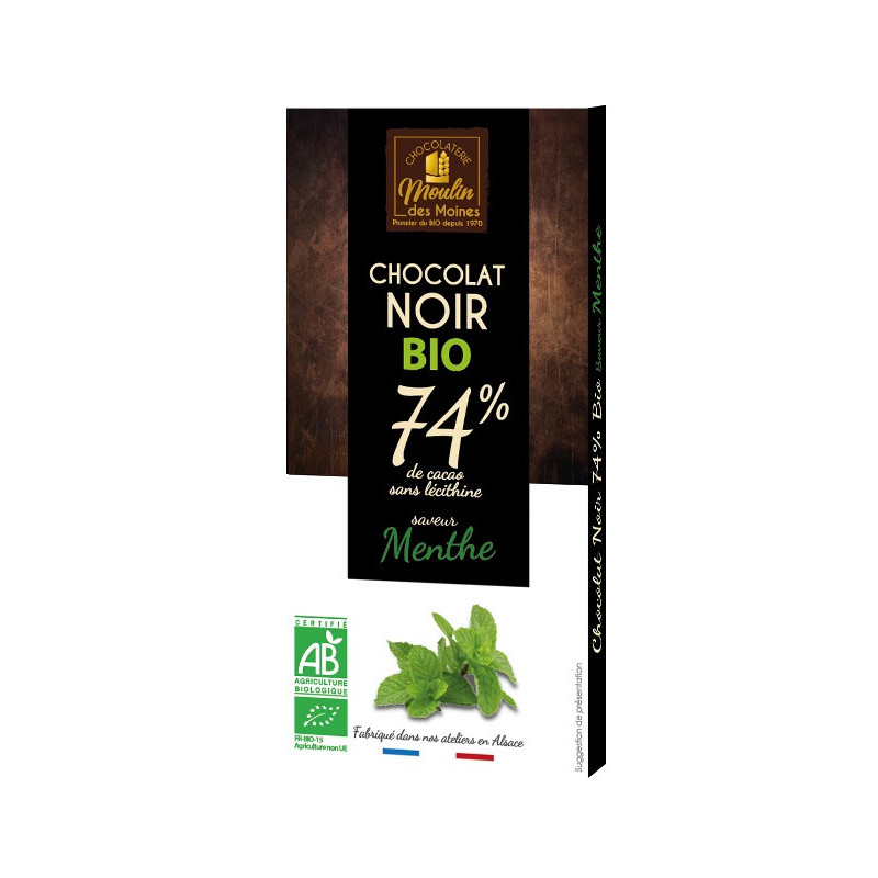 Chocolat noir à la menthe 74% de cacao 100g