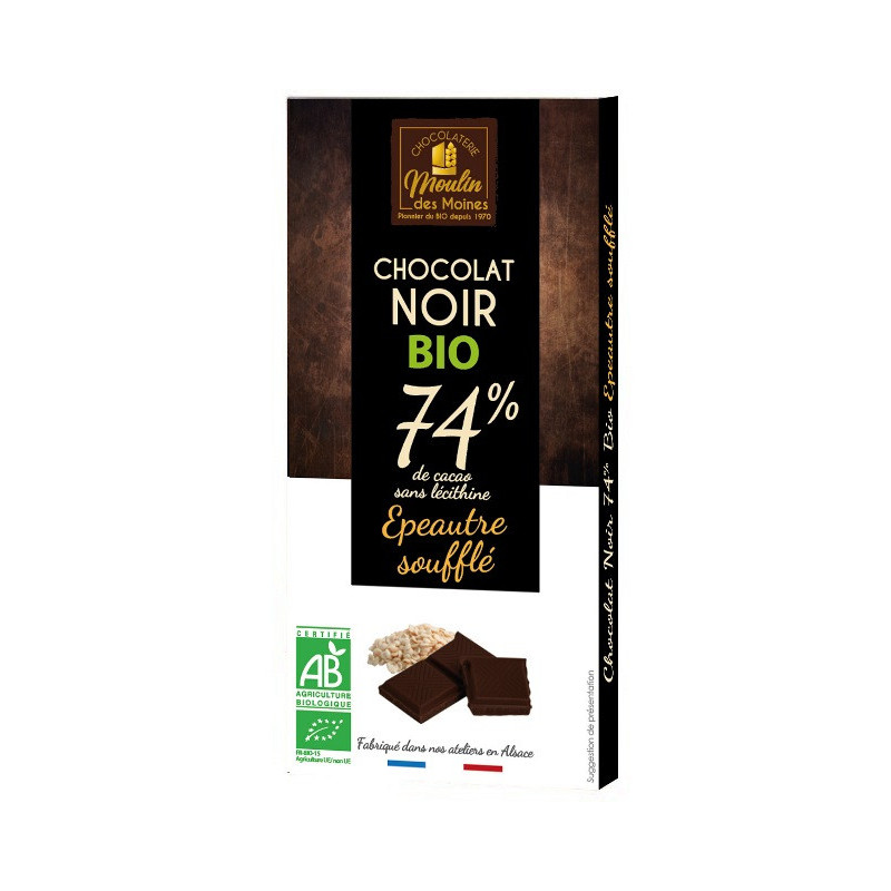 Chocolat noir à l'épeautre soufflé 74% de cacao 100g