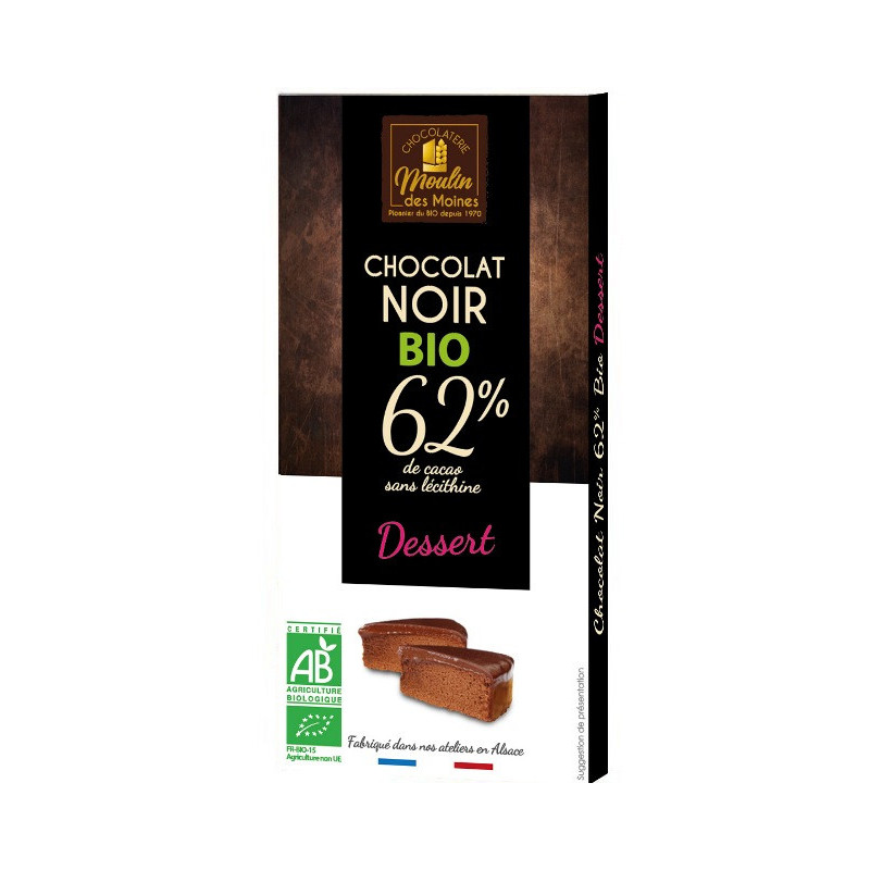 Chocolat de pâtisserie noir 62% de cacao 100g spécial dessert