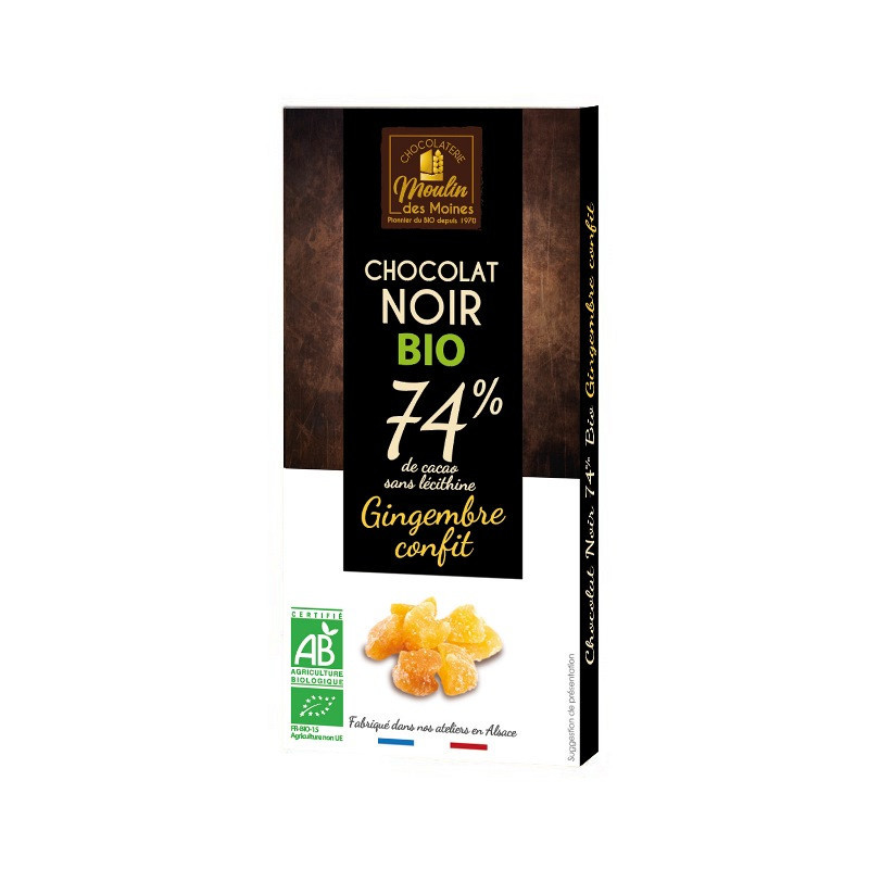Chocolat noir au gingembre confit 100g