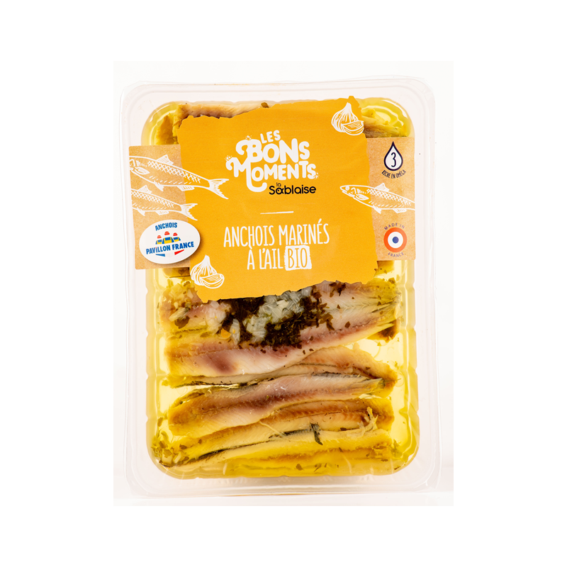 Anchois marinés à l'ail bio 150g