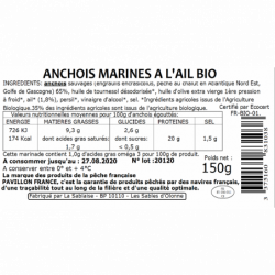 Anchois marinés à l'ail bio 150g
