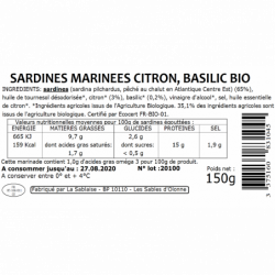 Sardines marinées au citron et basilic bio 150g