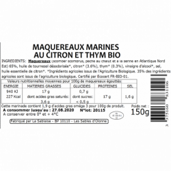 Maquereaux marinés au citron et thym bio 150g