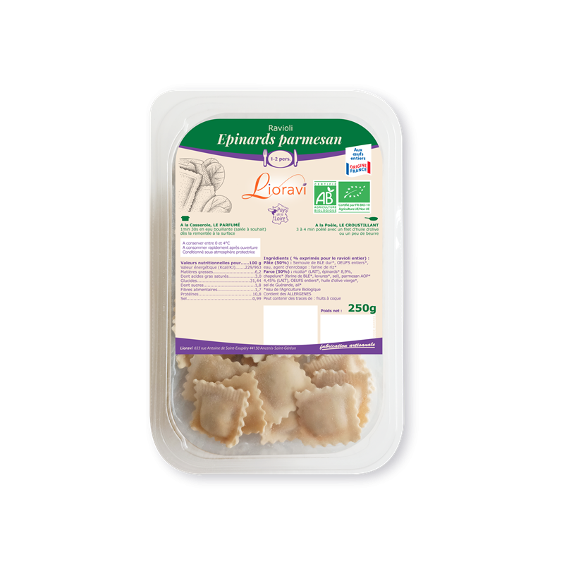 Ravioli épinard parmesan frais 250g
