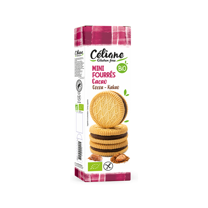 Mini biscuits fourrés cacao, sans gluten 125g