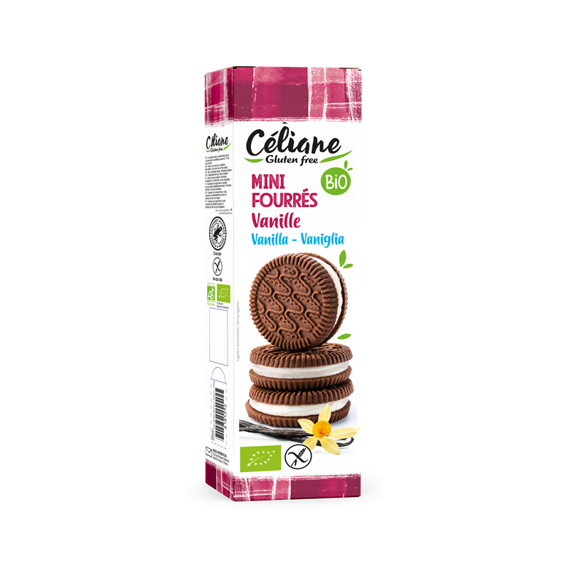 Mini biscuits fourrés vanille, sans gluten 125g