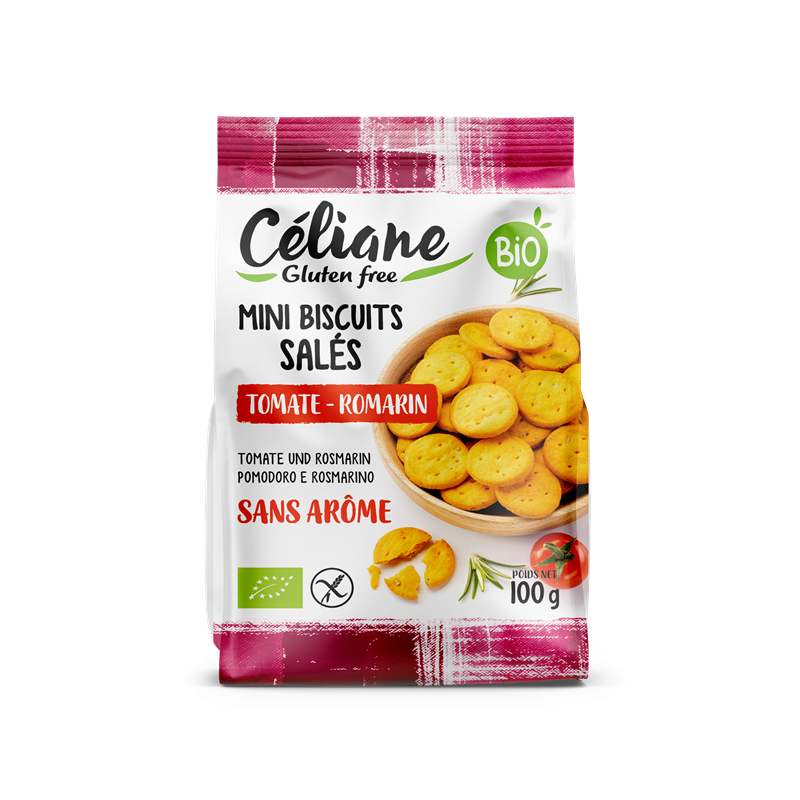 Mini biscuits salés tomates et romarin, sans gluten 100g