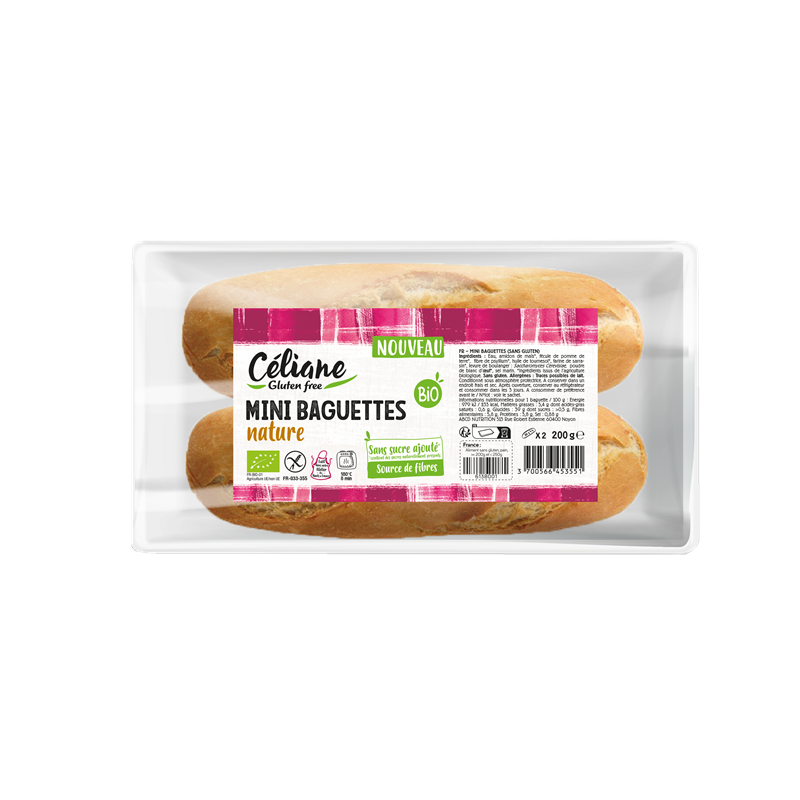 Petites baguettes nature, sans gluten 2x100g, 200g
