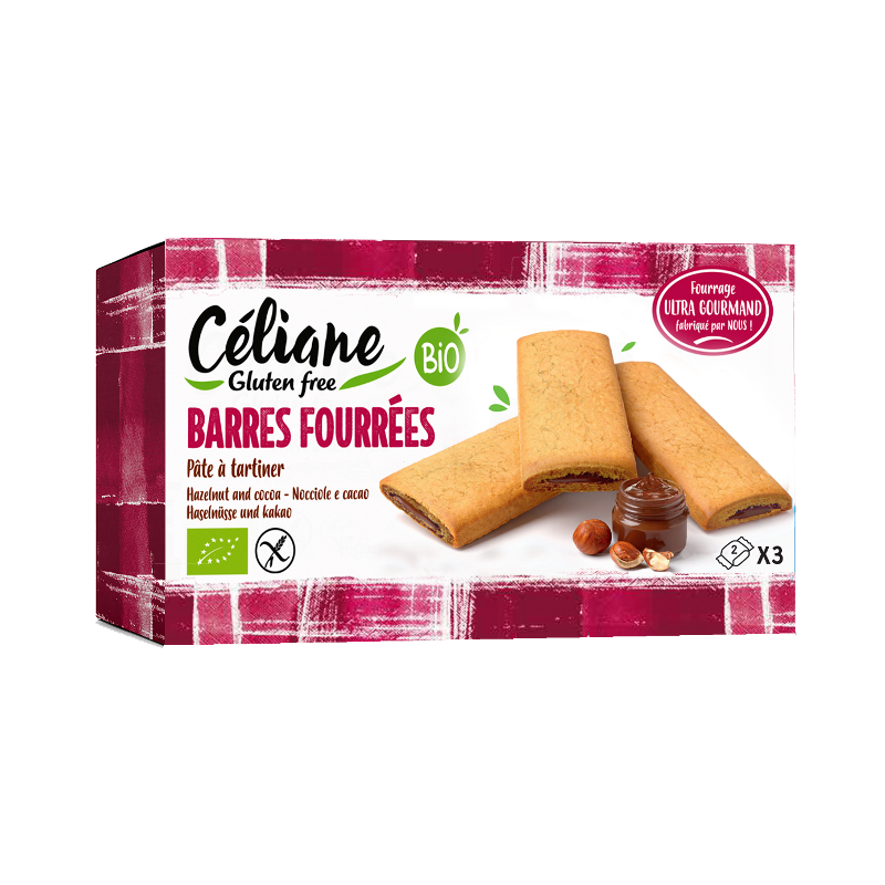 Barre fourrée pâte à tartiner x2 dans 3 étuis, sans gluten 160g