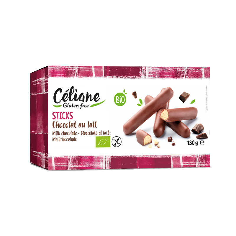 Batonnets sticks chocolat lait, sans gluten 130g