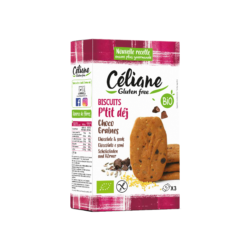 Biscuits petit-déjeuner chocolat et graines, sans gluten 150g