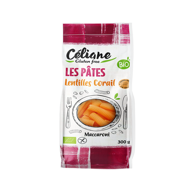 Pâte macaroni lentilles corail, sans gluten 300g