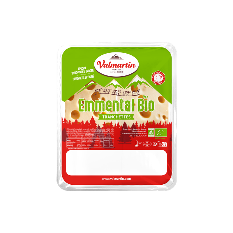 Emmental au lait pasteurisé tranchette baguette 15x5, 2x120g