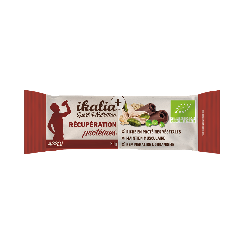 Barres récupération et protéines (chocolat noir 70%, figue, datte, pistache) 30g