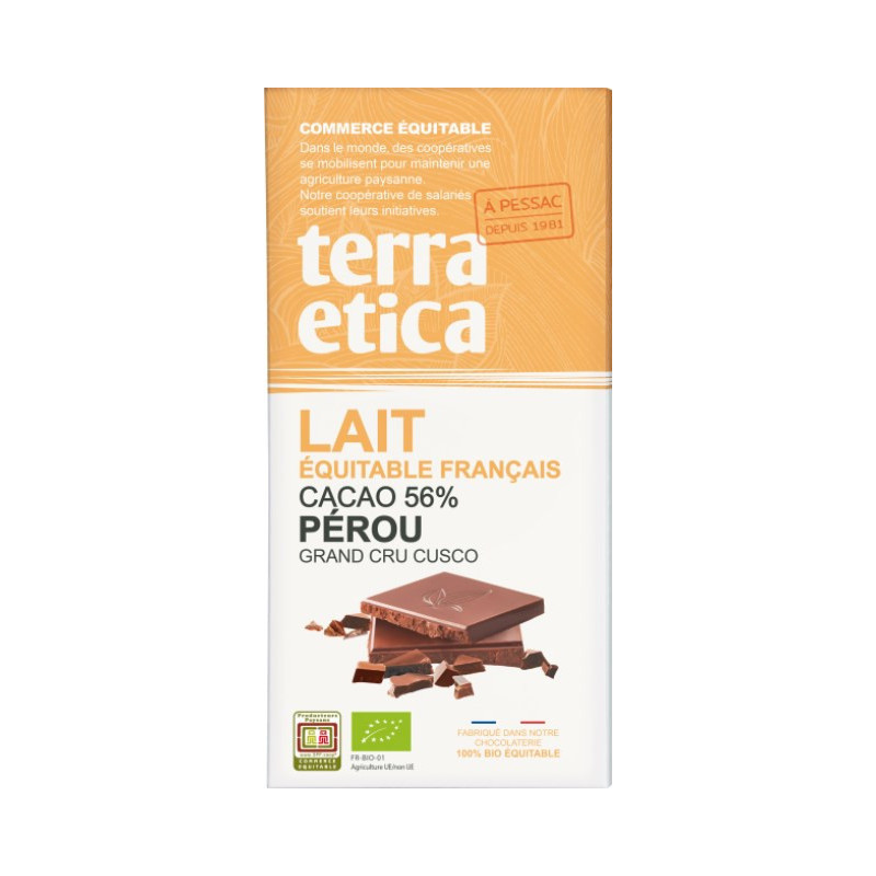 Tablette chocolat lait 56% de cacao 100g