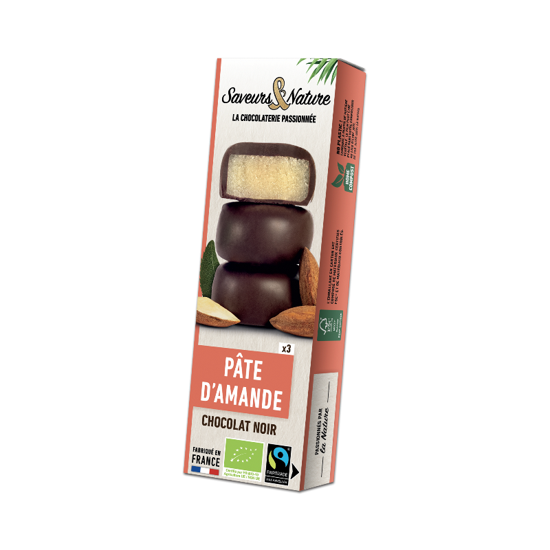Bouchées amandines pâte d'amande enrobées de chocolat noir 3x15g
