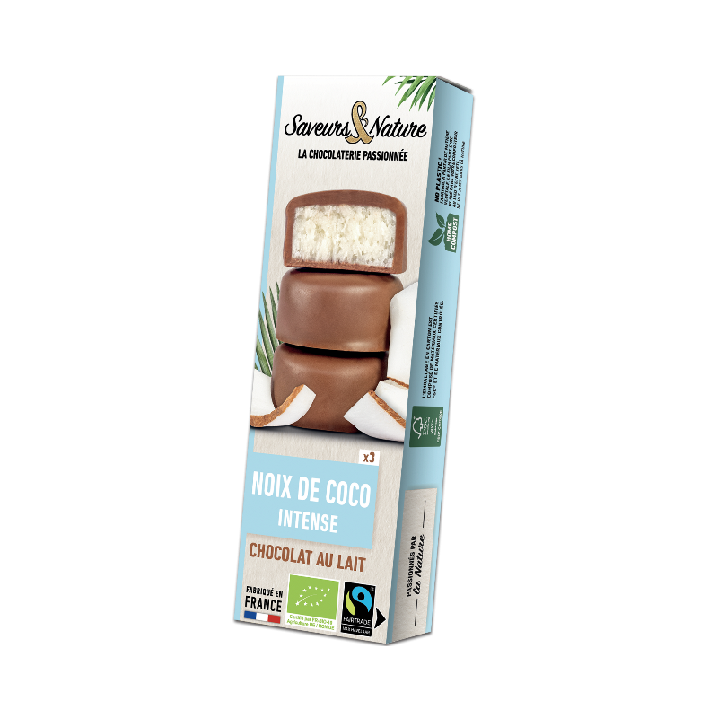 Bouchées de noix de coco enrobées de chocolat lait 3x15g