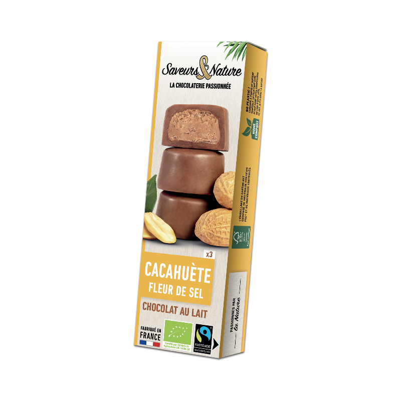 Mini bouchées cacahuète fleur de sel enrobées de chocolat lait 3x15g