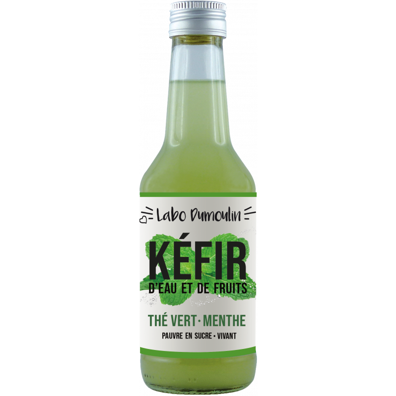 Kéfir d'eau et de fruits, thé vert menthe, naturellement pétillant, 25cl