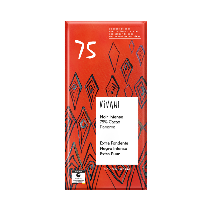 Chocolat noir 75% cacao Panama au sucre de fleur de coco 80g