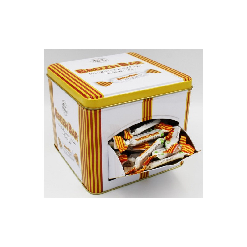 Bonbon caramel Breizh bar, boite métal distributrice 500g