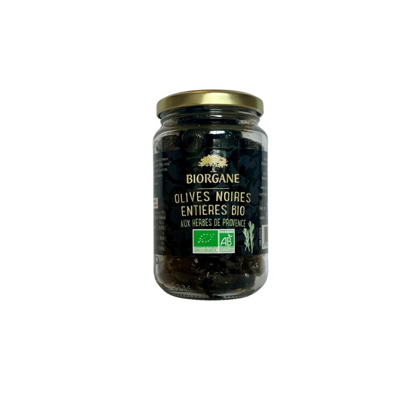 Olives noires entières aux herbes de Provence en bocal, 230g