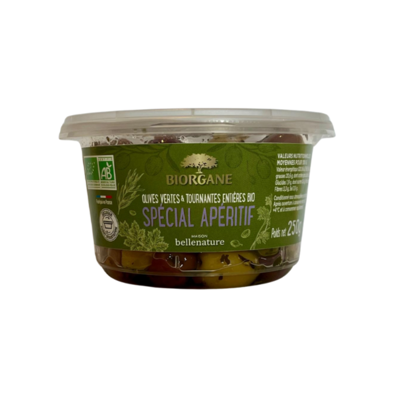 Olives vertes et noires entières, spécial apéritif en pot, 250g