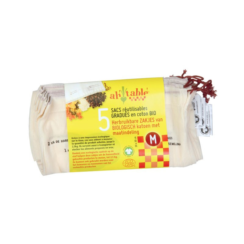 Sac vrac fruits et légumes gradués taille M, lot de 5 sacs