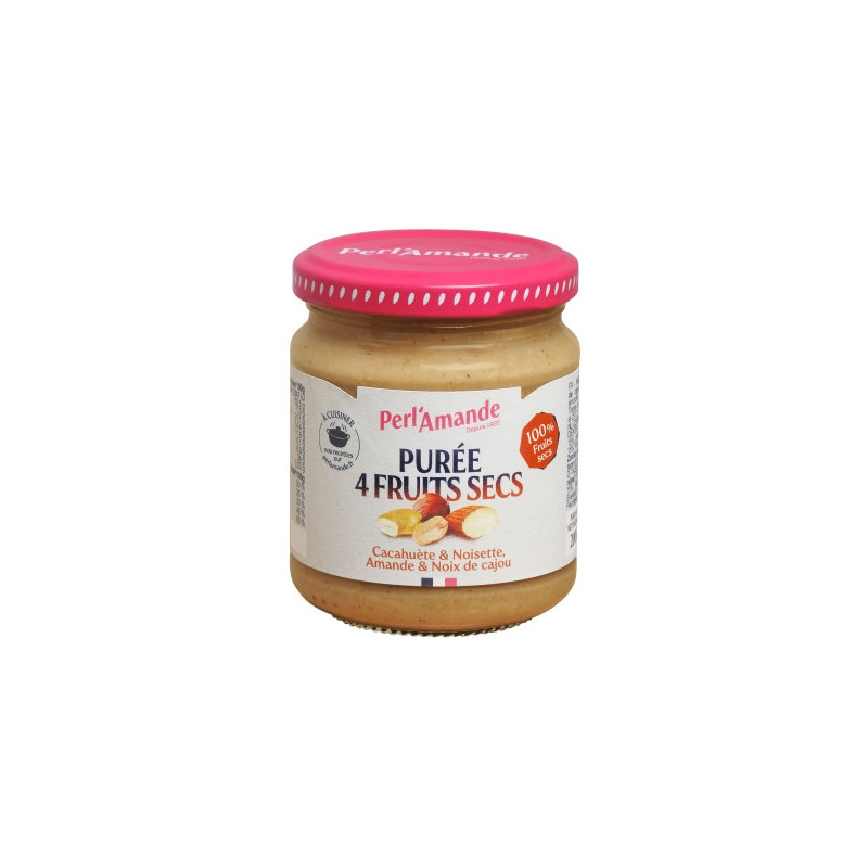 Purée 4 fruits secs, arachide-noix de cajou-noisette-amande, 200g