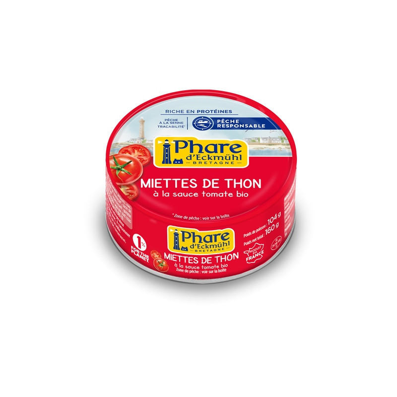 Miettes de thon listao pêche responsable" à la sauce tomate bio 160g"