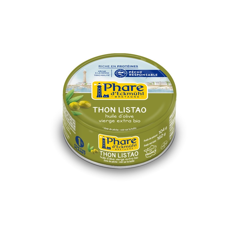 Thon listao pêche responsable" à l'huile d'olive vierge extra bio 160g"
