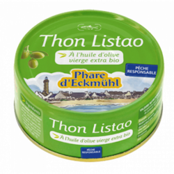 Thon listao pêche responsable" à l'huile d'olive vierge extra bio 160g"