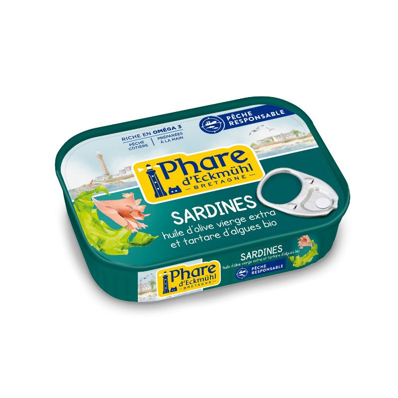 Sardine pêche responsable" algues marinées et huile d'olive vierge bio 135g"