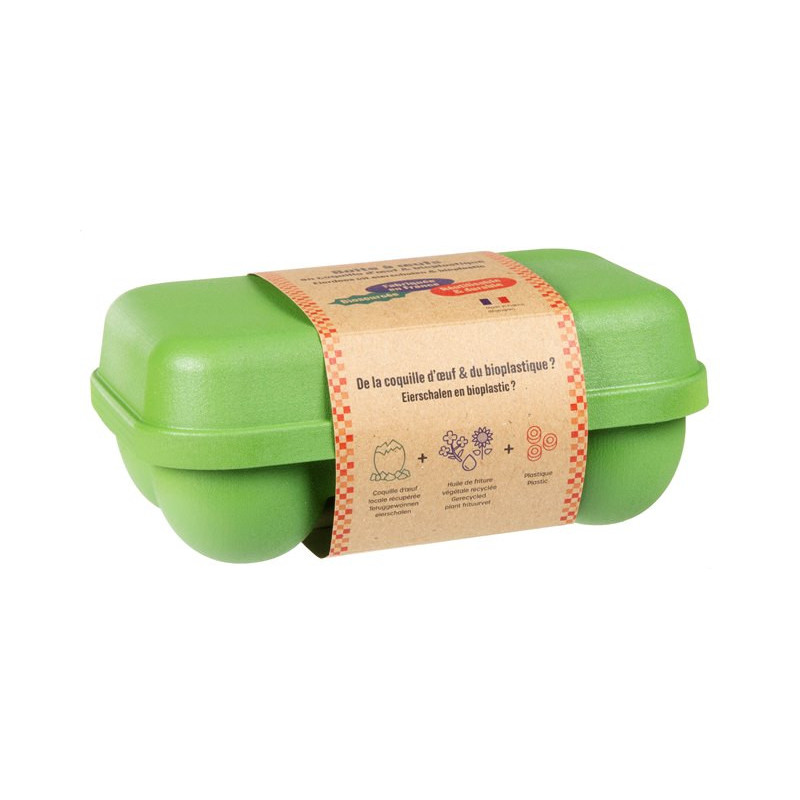 Boîte biosourcée verte pour 6 oeufs, fabriquée à partir de coquilles d'oeuf