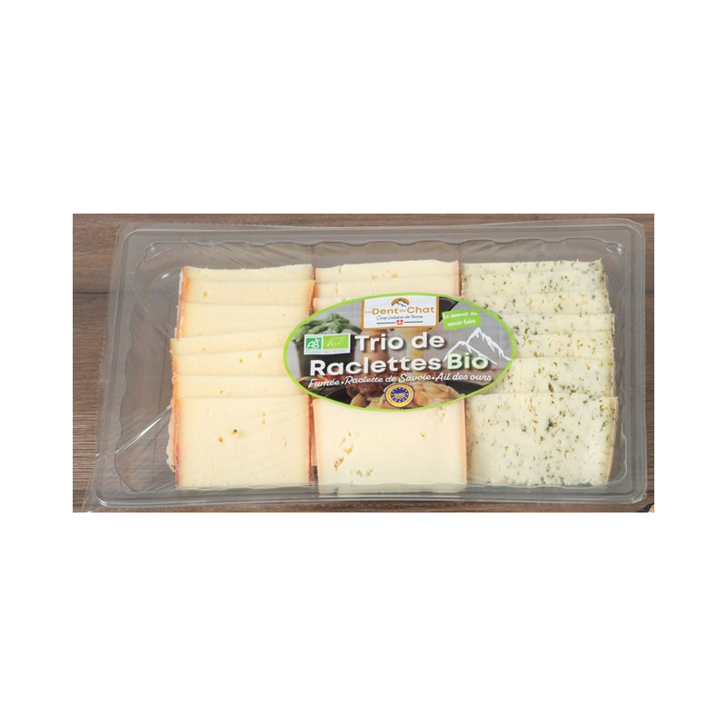 Raclette tranchée 3 saveurs (nature, fumée, ail des ours) lait cru 400g
