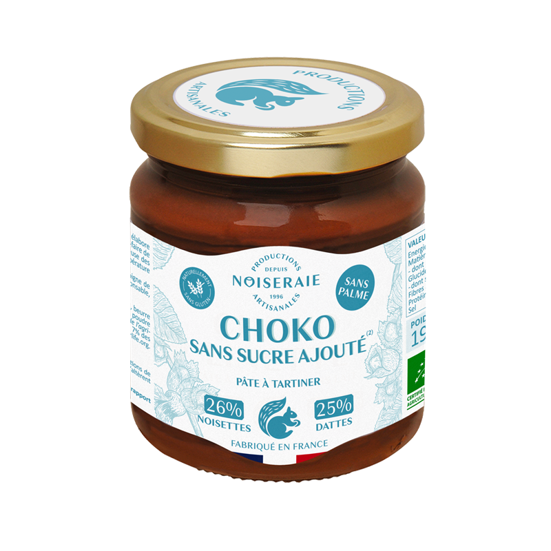 Pâte à tartiner sans sucre ajouté, 26% noisettes, 25% dattes 190g