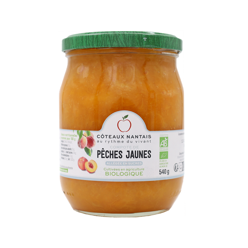 Compote de pêches jaunes allégée en sucre Fairtrade 540g