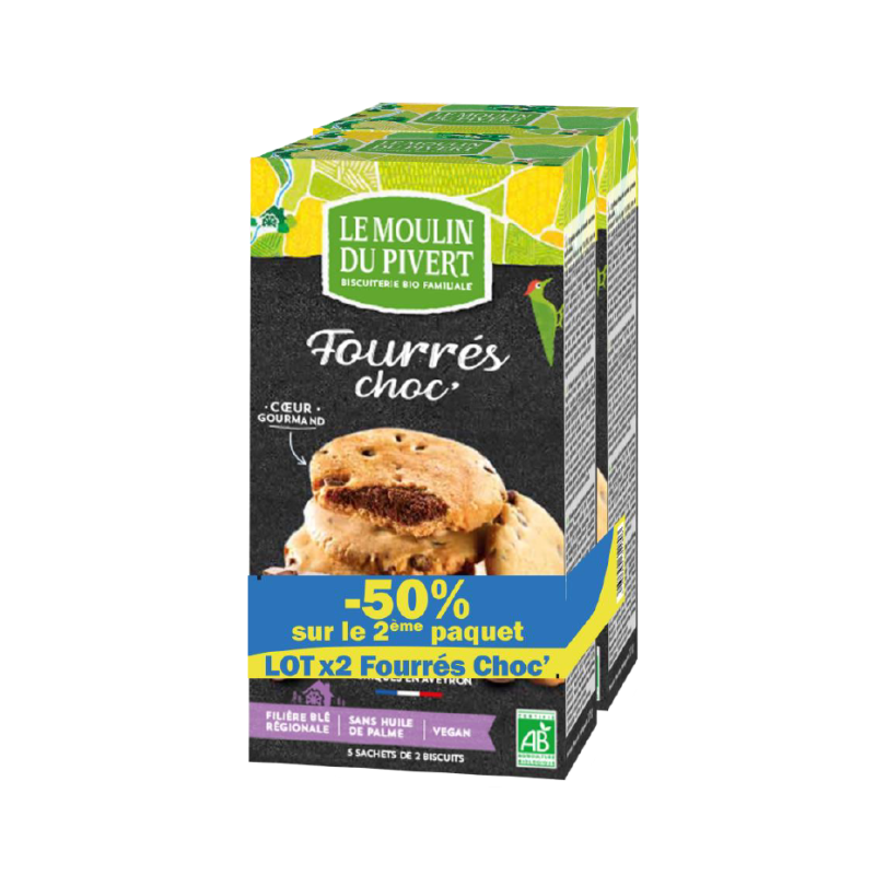 Lot de 2 fourrés chocolat 175g, végan