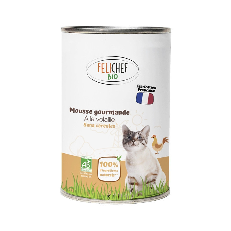 Mousse gourmande pour chat adulte à la volaille sans céréales ajoutés 400g