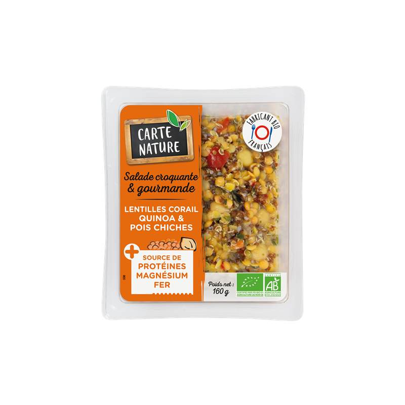 Salade lentilles corail, quinoa et pois chiche 160g