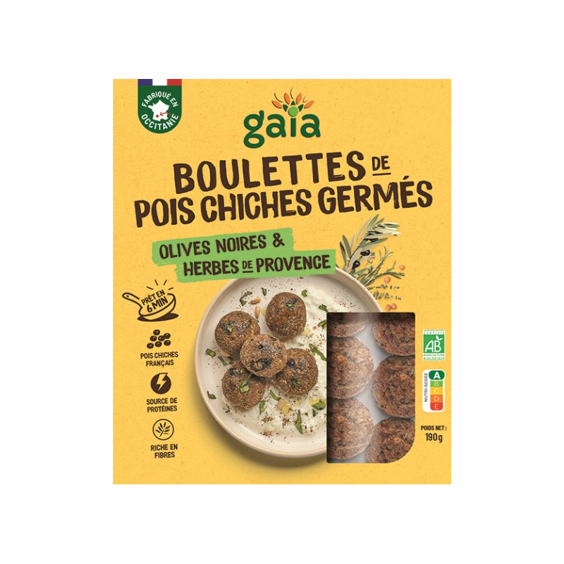 Boulettes de pois chiches germés, olives noires et herbes de Provence 190g