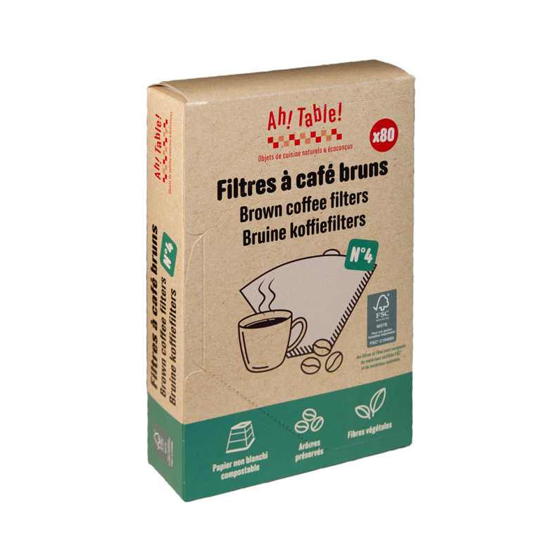 Filtre à café n°4 en papier brun FSC, boîte de 80 filtres