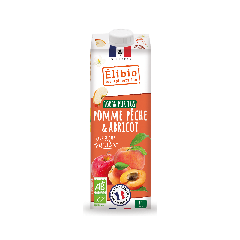 Jus de pomme pêche abricot sans sucre ajouté 1l
