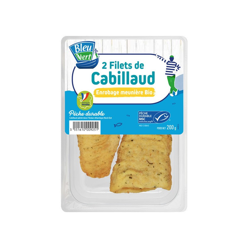 Filet de cabillaud MSC enrobage meunière Bio, 200g