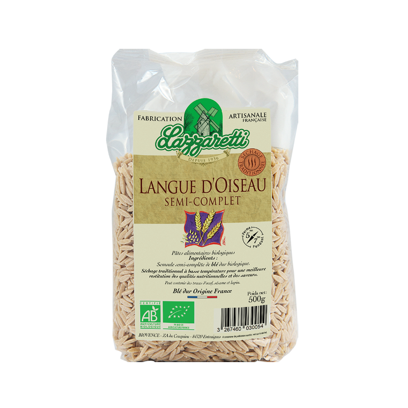 Pâte langue d'oiseau (forme de riz) 1/2 complète 500g