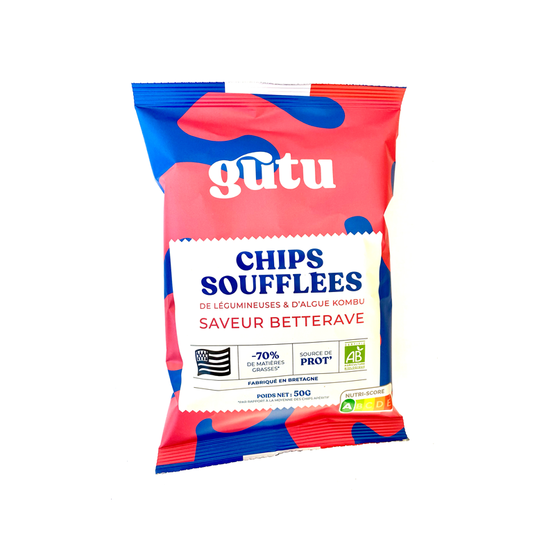 Chips soufflées de légumineuses et d'algue kombu saveur betterave 50g